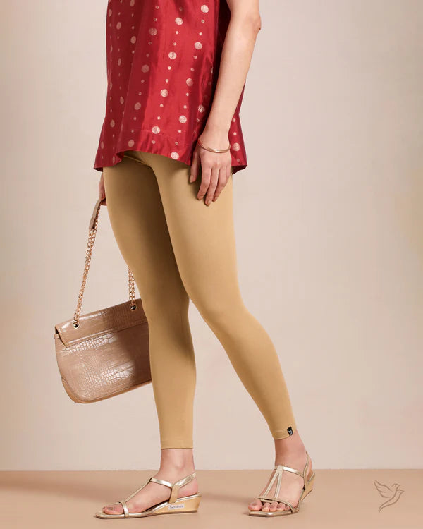 Cotton Ankle Legging - Caramel Custard