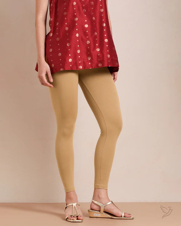 Cotton Ankle Legging - Caramel Custard